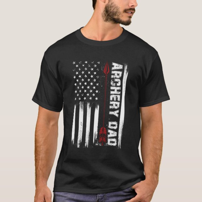 T-shirt Tir à l'arc Papa Usa Rouge Blanc Drapeau (Devant)