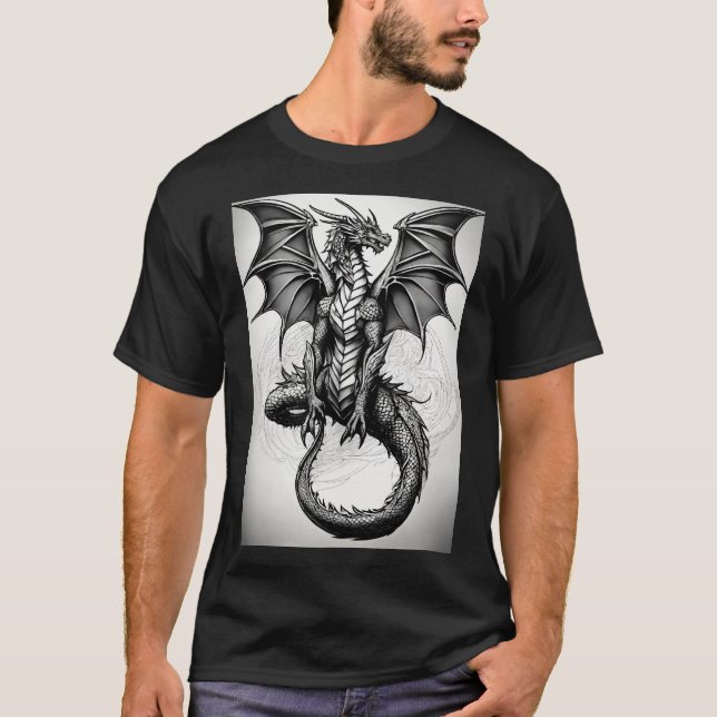T-shirt Tiré de tatouage abstrait gris céleste dragon (Devant)