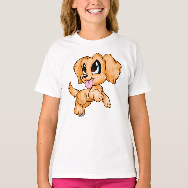 T-shirt tiré par la main de filles de golden (Devant)