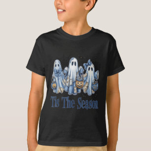 T-shirt Tis Season Blue Patchwork Ghost Citrouille Éffraya