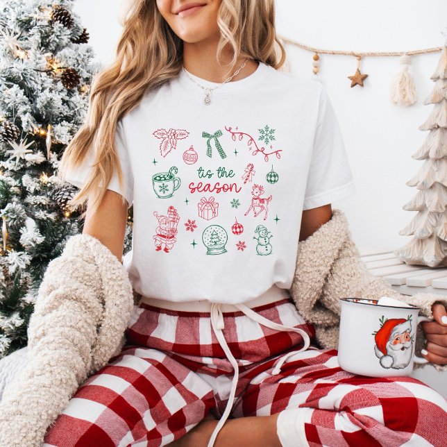 T-shirt Tis the Season Christmas Hand-Drawn Holiday Icons (Créateur téléchargé)