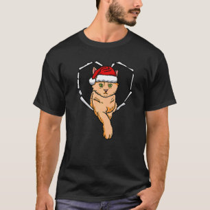 T-shirt Tissu Déchiré Chat Visage Avec Chapeau De Noël Tro