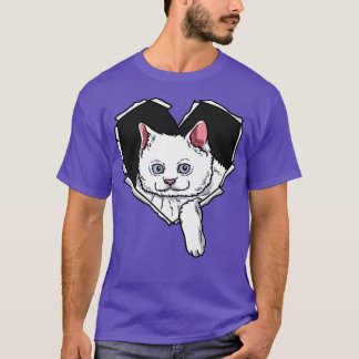 T-shirt Tissu déchiré Chat Visage Torn Trou Coeur Chat Vis