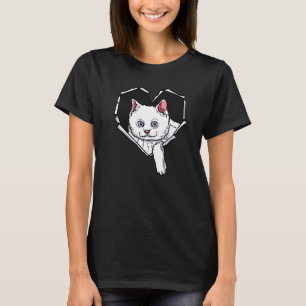 T-shirt Tissu Déchiré Chat Visage Trou Déchiré Cœur Chat V