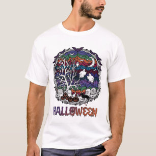 T-shirt Toiles d'araignée d'Halloween Arbres Fantômes Citr