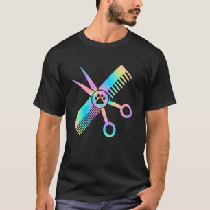 T-shirt Toiletteur Pastel Arc-en-Ciel Empreinte de Patte M