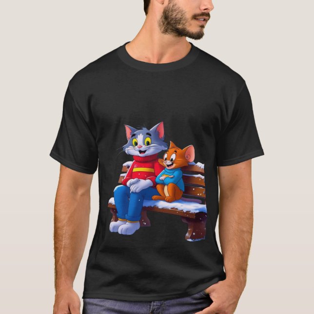 T-shirt Tom and Jerry Winter Bench Moment – Cozy Cartoon  (Devant)