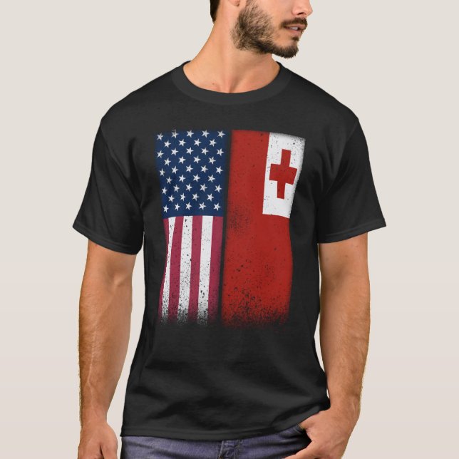 T-shirt Tonga Tongan American Flags Proud USA Tonga (Devant)
