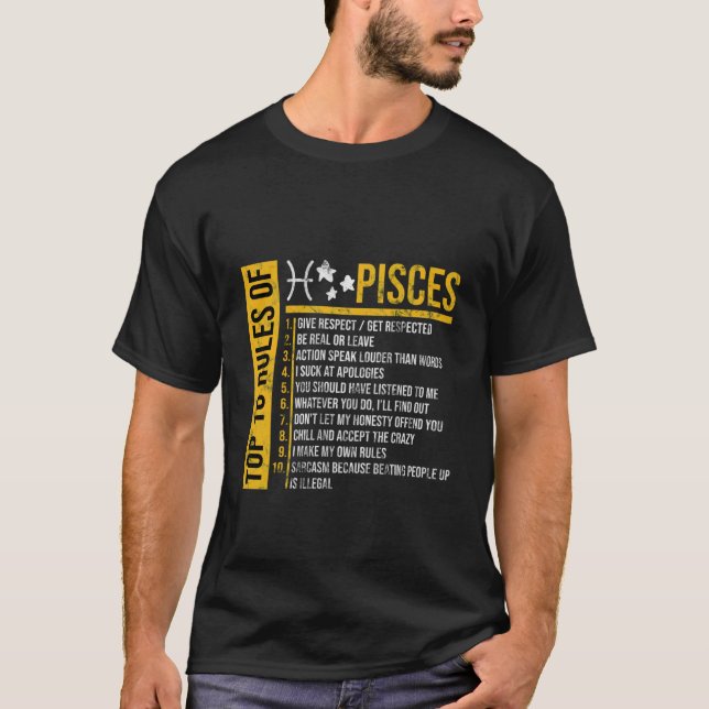 T-shirt Top 10 des règles Poissons Horoscope Zodiac Cadeau (Devant)
