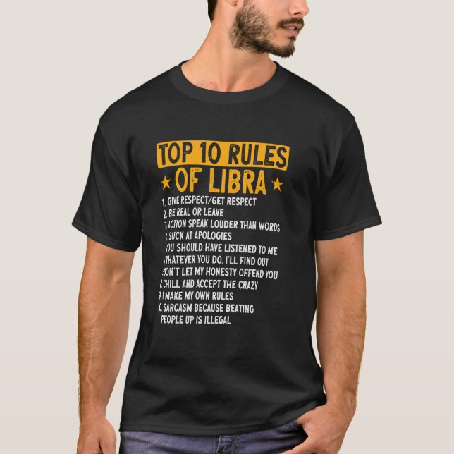 T-shirt Top 10 règles Balance Horoscope Anniversaire (Devant)