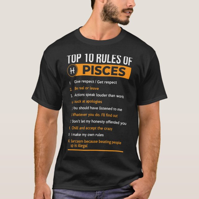 T-shirt Top 10 Règles De Poissons Zodiac Horoscope Anniver (Devant)