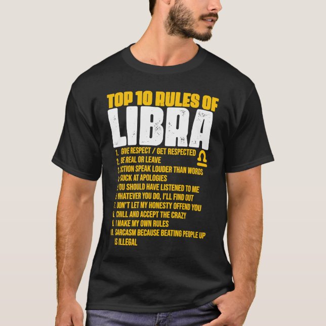 T-shirt Top 10 Règles Libra Horoscope Anniversaire 1 (Devant)