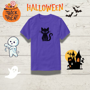 T-shirt Top Halloween de chat blanc jouant