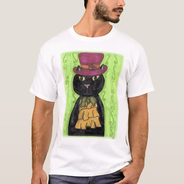 T-shirt Top Hat Vintage Chat Cute Cartoon Art (Devant)