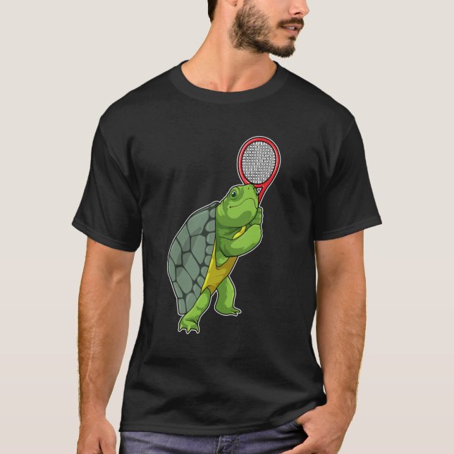 T-shirt Tortue au Tennis avec raquette de tennis (Devant)