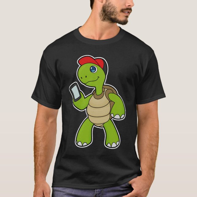 T-shirt Tortue avec téléphone et Casquette (Devant)