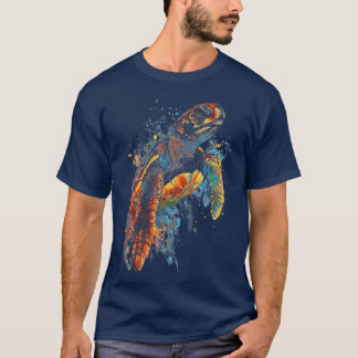 T-shirt Tortue blanche orange créative dans la nature océa