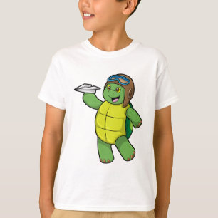 T-shirt Tortue comme pilote avec avion en papier