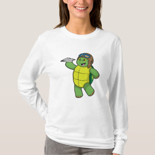 T-shirt Tortue comme pilote avec avion en papier