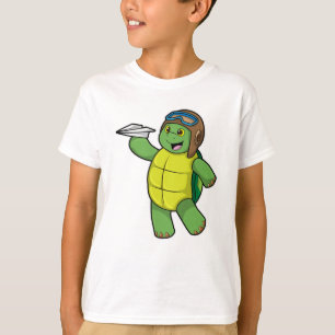 T-shirt Tortue comme pilote avec avion en papier