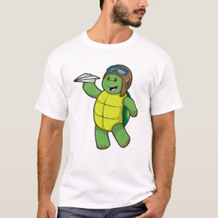 T-shirt Tortue comme pilote avec avion en papier