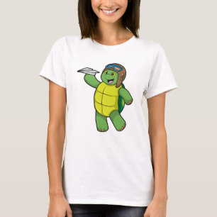 T-shirt Tortue comme pilote avec avion en papier