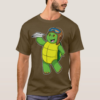 T-shirt Tortue comme pilote avec avion en papier
