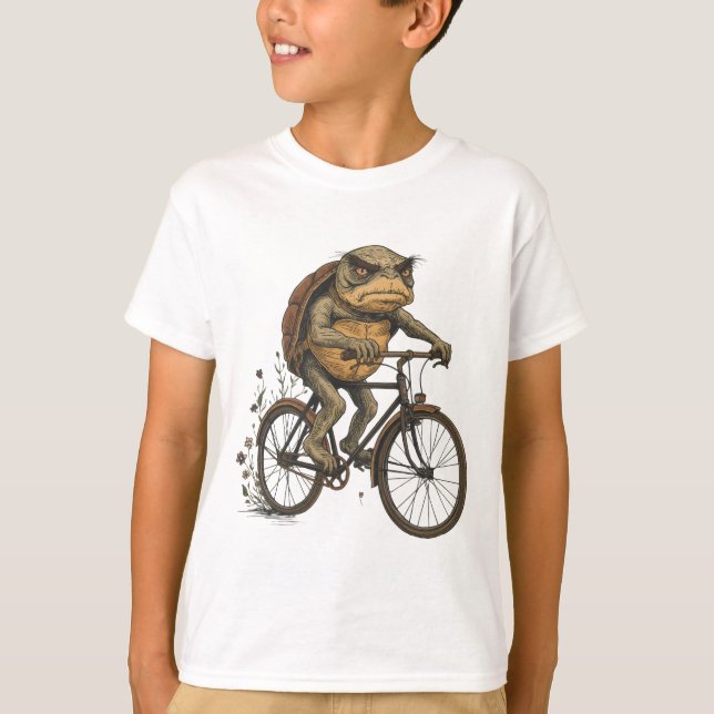 T-shirt Tortue cool sur un vélo - Quirky Art Design (Devant)