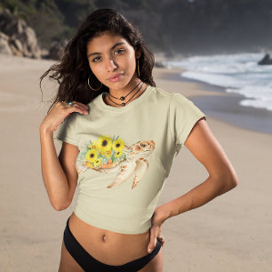 T-shirt Tortue de mer à l'aquarelle avec graphique tournes