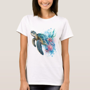 T-shirt Tortue de mer à l'aquarelle PNG conception côtière