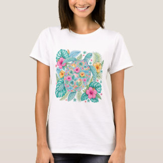 T-SHIRT TORTUE DE MER COLORÉE AVEC DE BELLES FLEURS TROPIC
