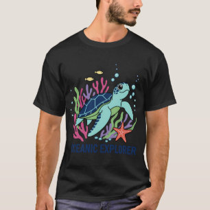 T-shirt Tortue de mer de dessin animé ludique explorant Co