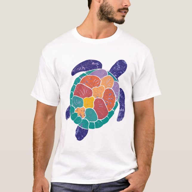 T-shirt Tortue de mer de style coloré en détresse Tortue (Devant)
