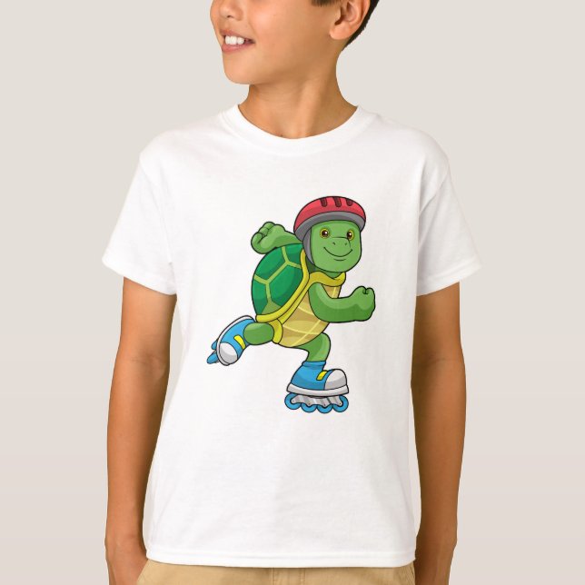 T-shirt Tortue en patinage avec patins en ligne et casque (Devant)