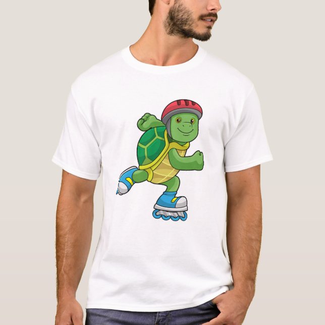 T-shirt Tortue en patinage avec patins en ligne et casque (Devant)
