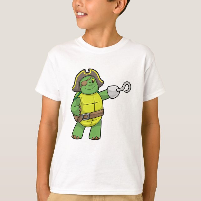 T-shirt Tortue en pirate avec patchs main et oeil (Devant)
