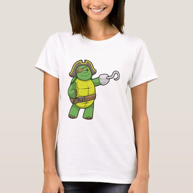 T-shirt Tortue en pirate avec patchs main et oeil (Devant)