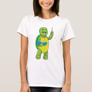 T-shirt Tortue en tant qu'enseignant avec livre et pointeu