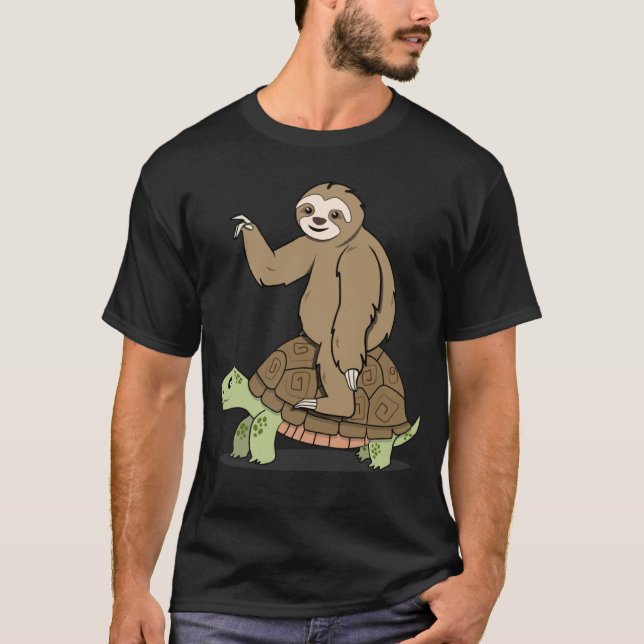 T-shirt Tortue équitation paresseuse et lente (Devant)