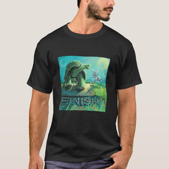 T-shirt Tortue mignonne et l'art de lièvres (Devant)