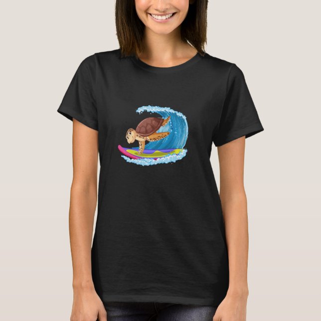 T-shirt Tortue Surf, Tortue Mignonne Surf Sur Un Wav (Devant)