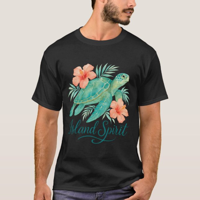 T-shirt Tortue tropicale avec Hibiscus et Foliage (Devant)