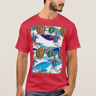 T-shirt Tortues sur les vagues Abstraites Motif 1