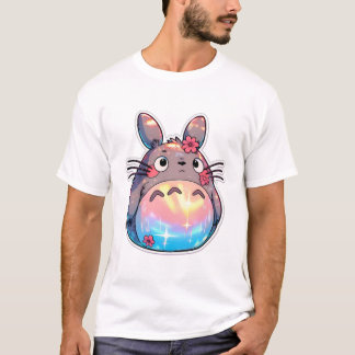 T-shirt Totoro avec ventre arc-en-ciel et fleurs Mignon Ca