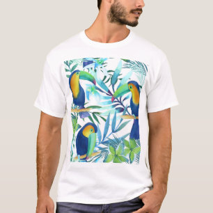 T-shirt Toucans tropicaux : Motif de fleurs exotiques.