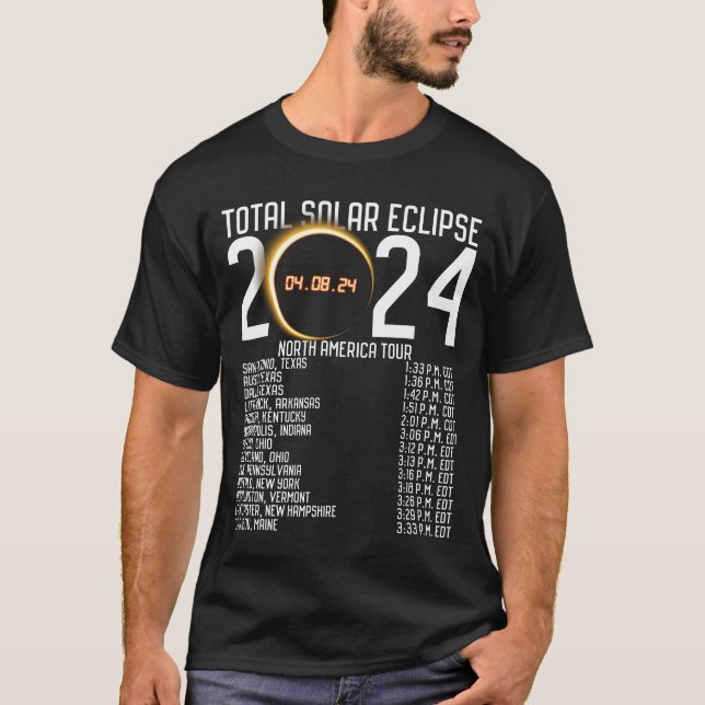 T-shirt Tour de l'Amérique du Nord 2024 Totalité Solaire E (Devant)