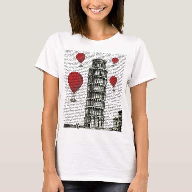 T-shirt Tour de Pise et Ballons rouges à air chaud (Devant)