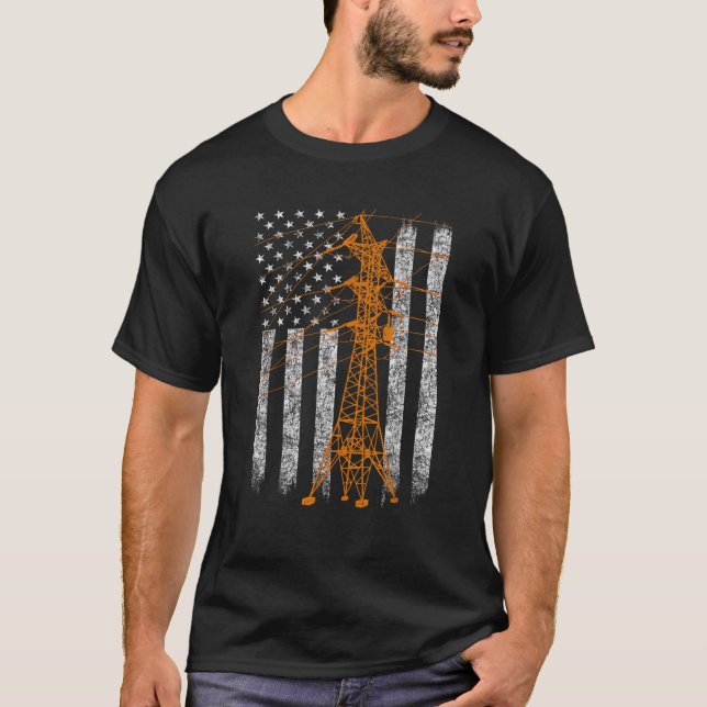 T-shirt Tour de transmission cool Drapeau américain Linema (Devant)