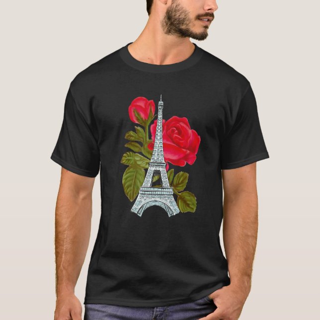 T-shirt Tour Eiffel avec Amour Rose Paris Lov Rose (Devant)