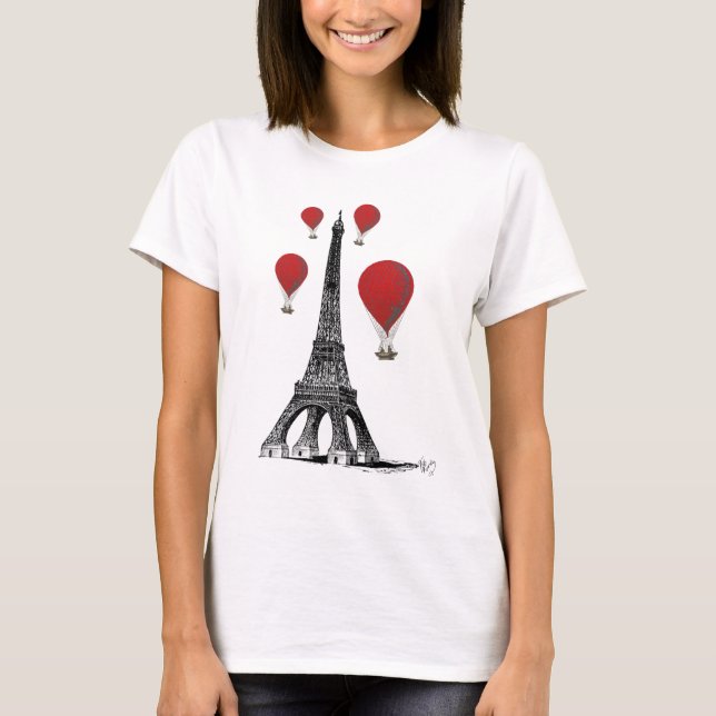 T-shirt Tour Eiffel et Ballons rouges à air chaud (Devant)